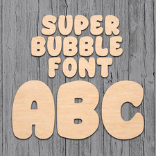 Super Bubble Wood Letters Numbers Cutout Unfinished Laser Cut 3mm Craft Thru 14"