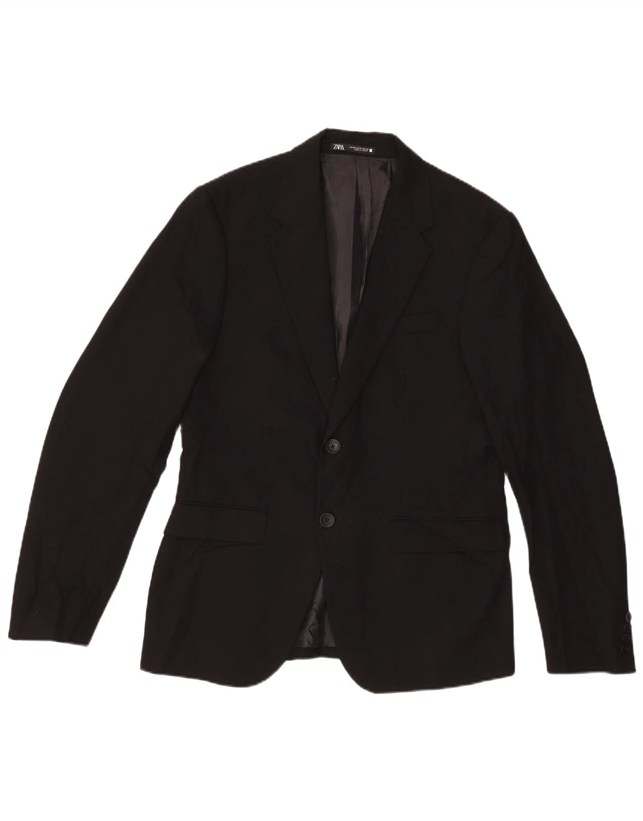 Zara Mens 2 Button Blazer Jacket EU 48 Medium Black Viscose BA52