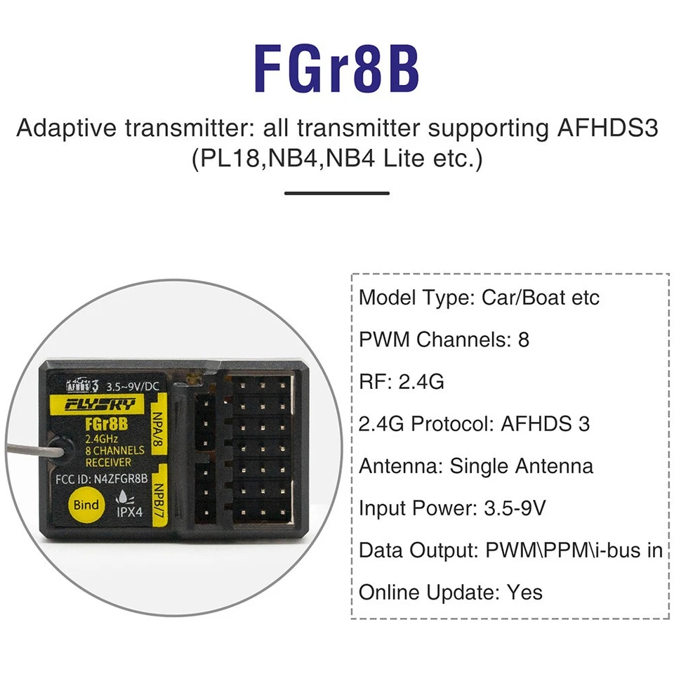 FlySky FGr8B 2.4G 8CH Receiver PWM/PPM/i-bus for NB4 Lite AFHDS 3 Transmitter - Image 3 of 4