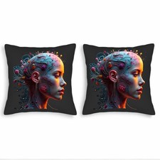 Set of 2 18x18in Throw Pillow Covers - Surreal Floral Design with Colorful Vines