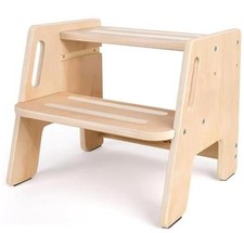 Toddler Step Stool - Wooden Height Adjustable 2-Step 1 - Original Wooden Colour