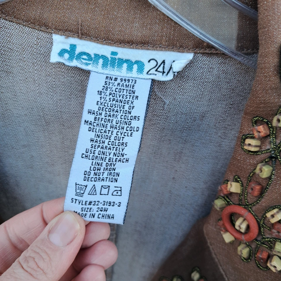 Y2K Vintage 3X Denim 24/7 Wood Beaded Blazer Brown Jacket Coat Women’s 24W - Image 3 of 4