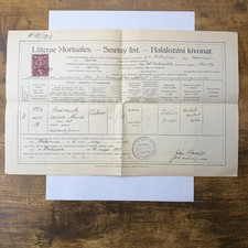 1927 Trebisov Slovakia Death Certificate Docu...