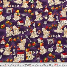 Hi-Fashion Fabrics Halloween Pumpkin Ghosts Purple Cotton by the HALF YARD