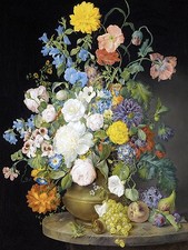 VASE ROSES POPPIES FRUIT F. Petter flowers Tile Mural Backsplash Marble Ceramic