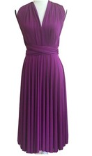 Two Birds Women's One Size Fuchsia Tea Length Convertible Strap Occassion Dress