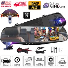 1080P Rearview Mirror Car DVR Dual Dash Cam Camera Front Rear HD Video Recorder