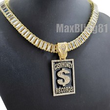 Hip Hop Gold CASHMONEY RECORDS  18" 20" 24" Iced Baguette Chain Bling Necklace