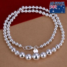 Stunning 925 Sterling Silver Filled Ball Beads Charm Chain Lovely Necklace 18"