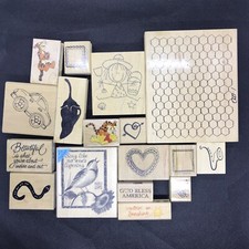Lot of 17 rubber stamps Assorted Various Sizes Preowned 4
