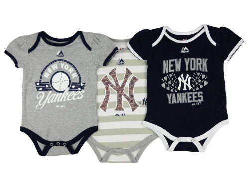 New York Yankees 3pc Girls Creeper Set Infant Baby Bodysuit Gray & Navy - Picture 1 of 1