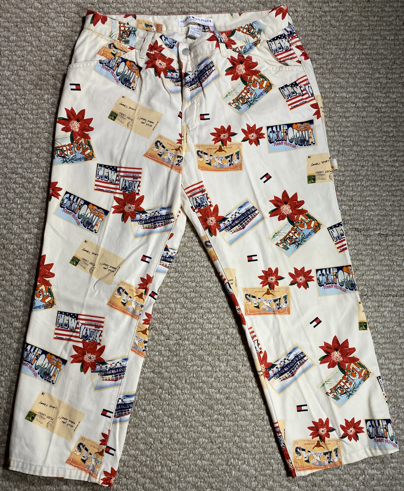 Rare Vintage 2002 Tommy Hilfiger Womens Jeans Postcard Travel Capri Pants 12