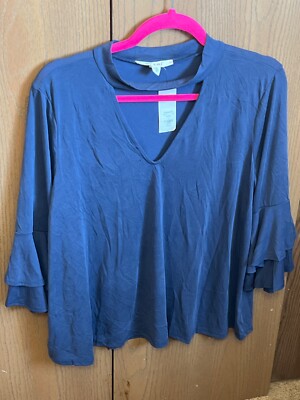 Miami Francesca's Navy Peek-a-boo Blouse Top Women s Size Large