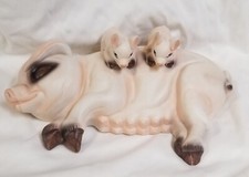 Vintage Ceramic Sleeping Mama Pig and Piglets Made In Taiwan