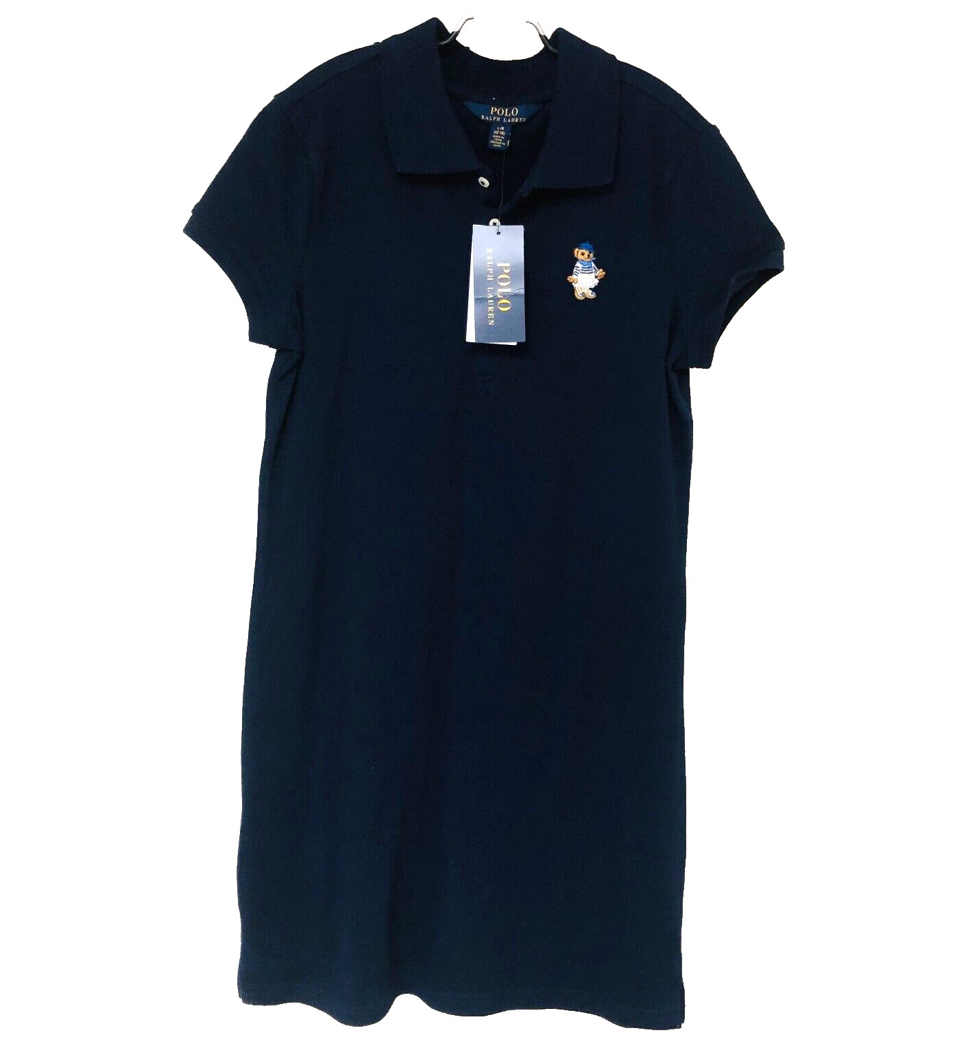 NWT Polo Ralph Lauren Dress Girls L 12 14 Embroidered Bear Navy Blue Preppy $50