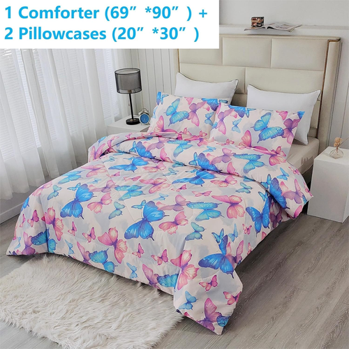 3PCS Colorful Butterfly Comforter Set Twin for Boys Girls Toddlers and Kids, Sof - Picture 2 of 9