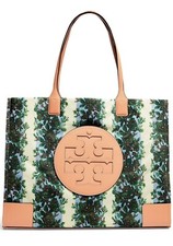 Image of Tory Burch Ella Rayure Fleurie Green Flower-Print Recycled Tote Bag New Sealed