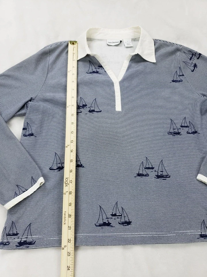 Breckenridge Top Women Medium navy White Nautical Beach Coastal Grandma Granny - Image 2 of 4