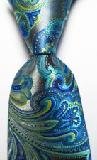 New Classic Paisley Blue Gray Yellow JACQUARD WOVEN Silk Men's Tie Necktie