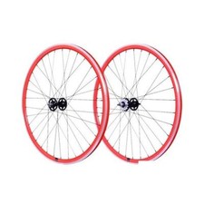Roue velo fixie 700 rouge ar axe plein moyeu noir flip/flop 36 t.