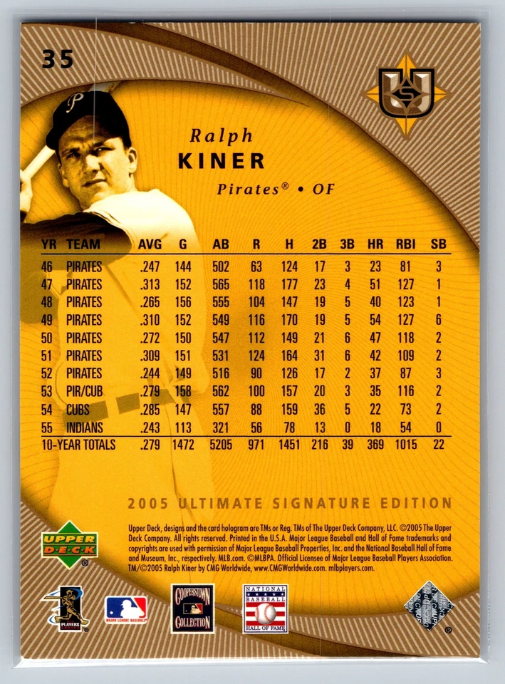 2005 UD Ultimate Signature Edition #35 Ralph Kiner #/825 - Image 2 of 2