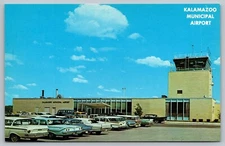 Kalamazoo Municipal Airport Michigan MI c1960 Vintage Postcard Parking Lot
