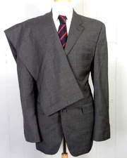 euc Izod Men's Gray Windowpane 100% Wool 2 Pc Business Suit 3 Button 41 XL