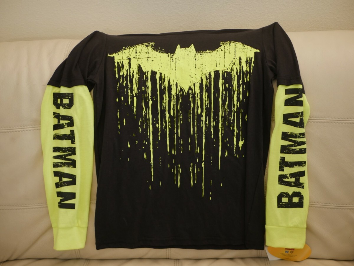 NEW WT BOYS DC COMICS BATMAN LONG SLEEVE SHIRT BLACK BRIGHT YELLOW