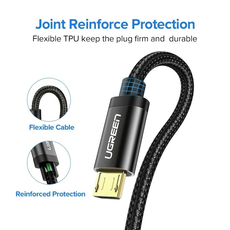 Ugreen Micro USB Cable Trenzado Carga Rápida Datos Negro Gris Plata. 0,25 m - 3 m Foto 4 de 4