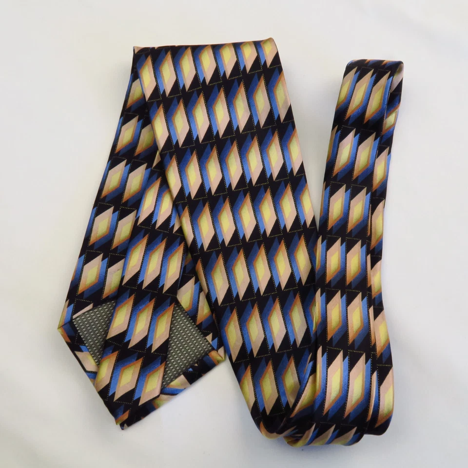 Corbata de cuello Kilburne & Finch negra geométrica con rayas de diamantes para hombre 60x3,75 azul rojo Foto 4 de 4