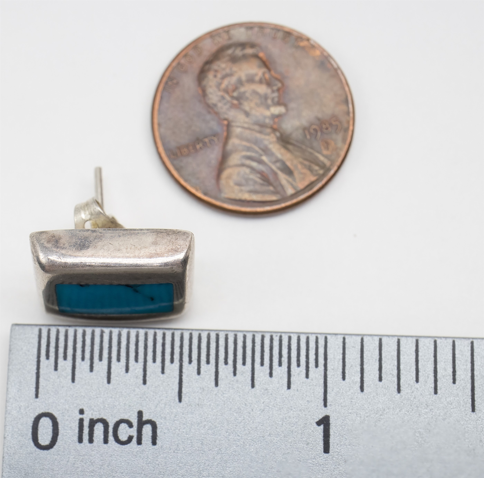 Rectangular Blue Bezel Southwestern Studs Sterlin… - image 4