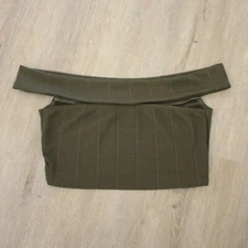 Boohoo Boutique Green Ribbed Bandage Crop Top Off the Shoulder Tube Top Size 12