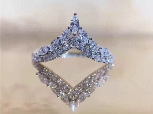 14K White Gold Plated 2Ct Marquise Cut Lab Created Diamond Women Engagement Ring - Picture 2 of 8