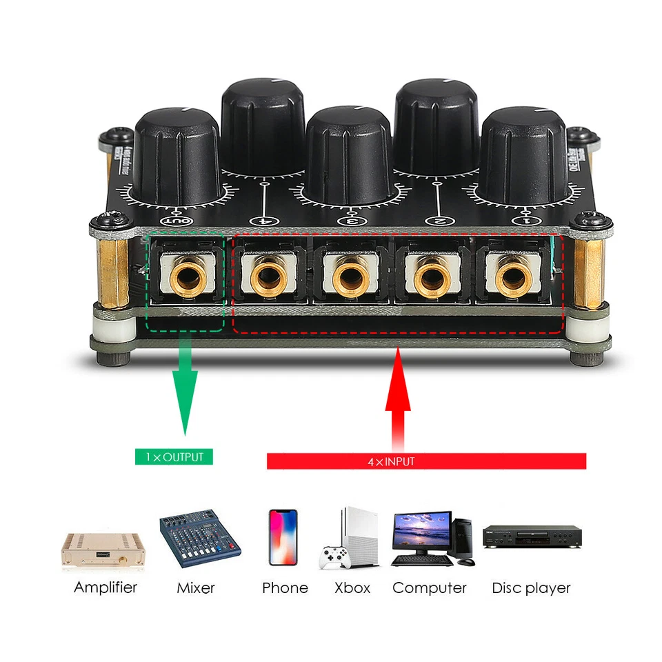 Mini 4 Kanal Line Mixer Live Studio Aufnahmen Passiv Stereo Analog Audio Mixer - Bild 4 von 4