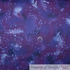 BonEful Fabric FQ Cotton Quilt Dark Purple Navy Blue Night Leaf Blender Texture