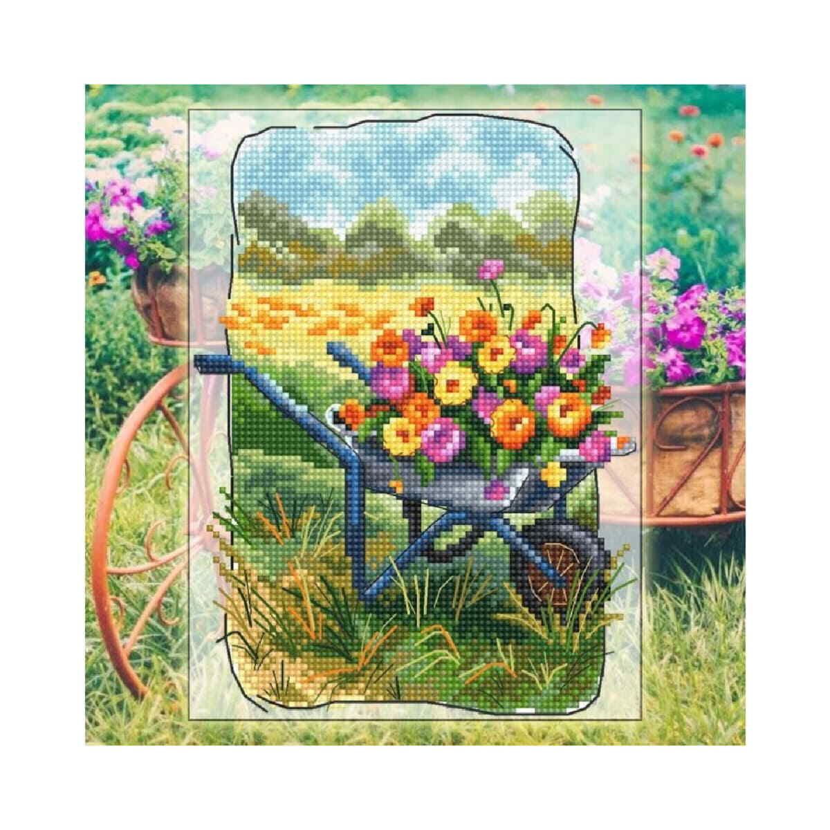 RTO Kreuzstich Set 'Großmutters Alter Garten' - Zählmuster, 14CT Aida Stoff, DMC Garne