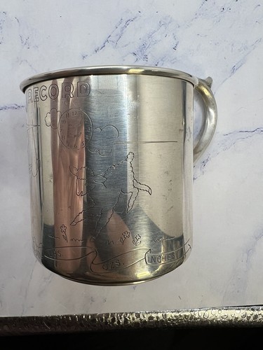 Antique 1936 Lullaby 925 Sterling Silver Birth Record Stork Motif Baby’s Cup - Picture 3 of 10