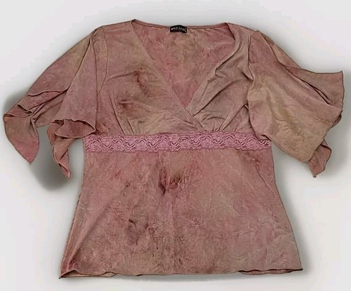Top para mujer con sello húmedo talla L rosa malva manga acampanada Y2k encaje tie-dye elástico - Imagen 2 de 12