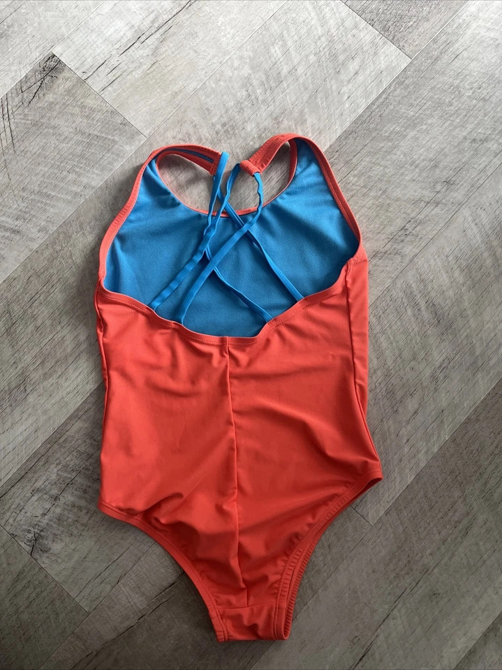 Купальник Adidas для девочек молодежный большой с крестиком цельный оранжевый логотип - Изображение 3 из 4