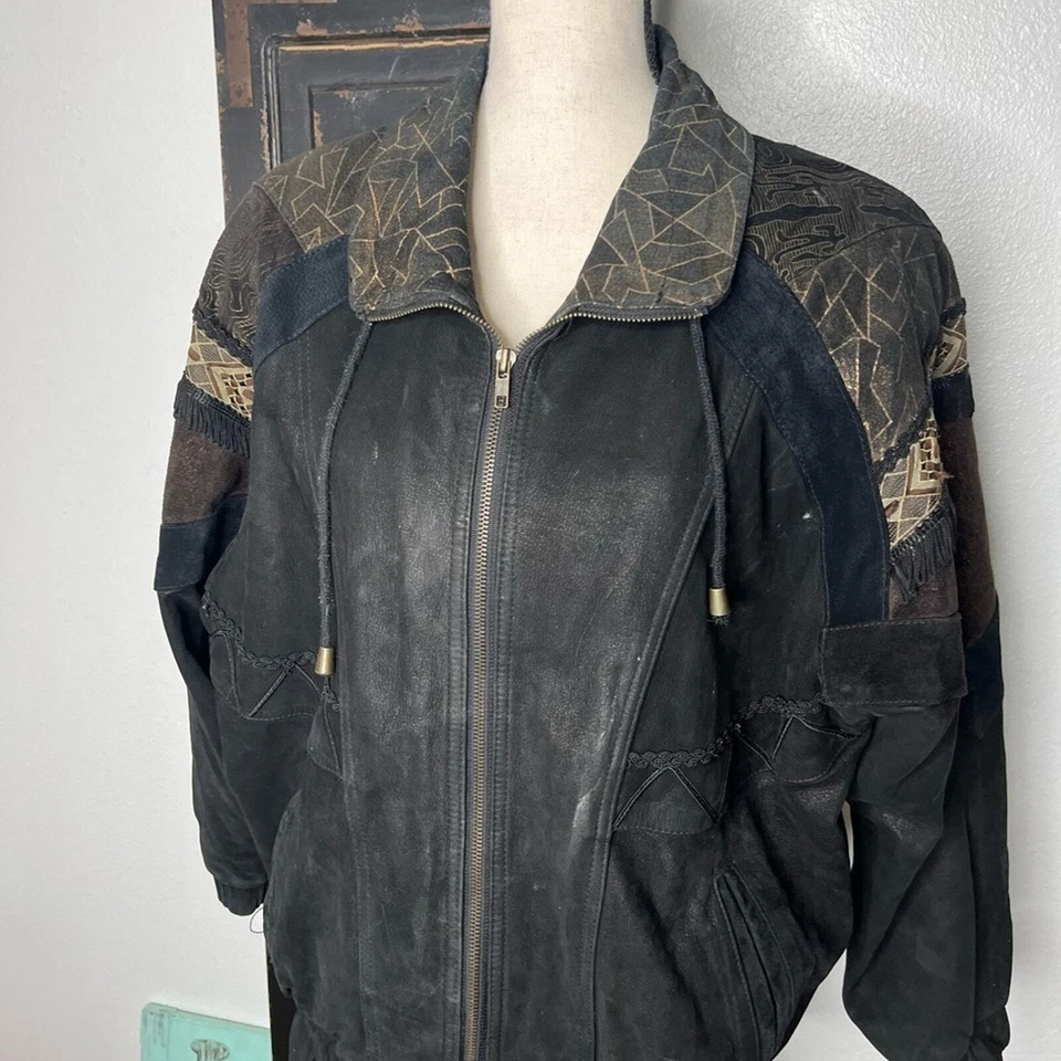 Chaqueta de patchwork de cuero solo para miembros talla mediana Foto 2 de 4