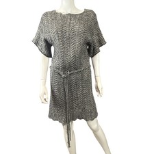Umgee Dress Womens M Silver Chevron Knit Belted Short Sleeve