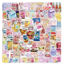 100pcs Cute Snack, Food, and Drink Stickers Set - Kawaii Small Stickers for