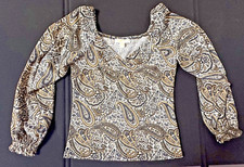 Blusa Pullover Michael Kors S Multicolor Paisley Cuello en V Manga Larga