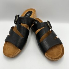 NEW eurosoft by Sofft Gia Black Sandal Slide Womens 7.5M Strappy Hook Loop