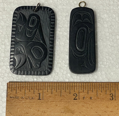 Denny Dixon & Pat Dixon Haida Native Americans Carved Argillite Pendants Signed