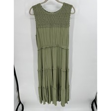 Skies Are Blue Sage Green Crochet Lace Tiered Midi Dress Boho Sleeveless Large