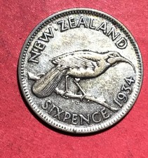 1934 New Zealand SILVER Sixpence! Choice Very Fine! Old Australian Coin!