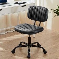 Dark Black Office Desk Chair with Lumbar Support, Small Home Vanity Chair,
