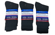 NWT Diabetic Crew Socks Size 9-11 Non-Binding Loose Fit Black 3-Pack Made In USA