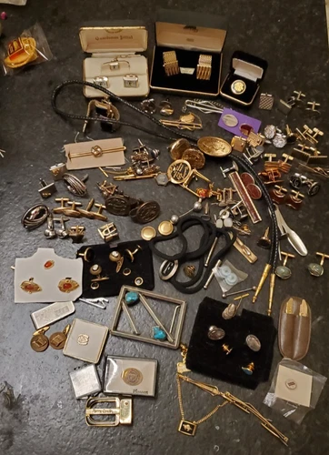 Vintage Estate Men’s Costume Jewelry Lot MCM 60 70s Cuff links Tie Bar Turquoise